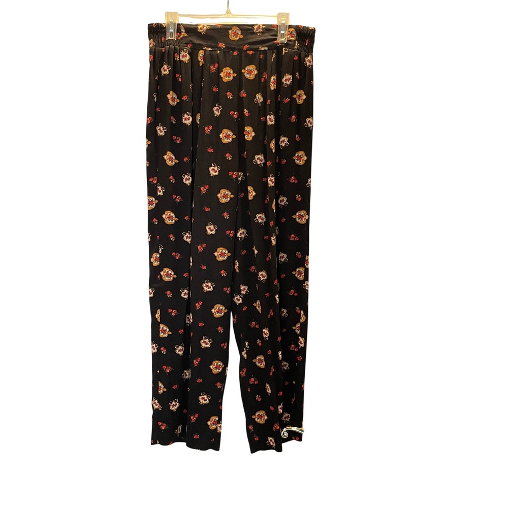 Carole Little Vintage High Rise Wide Leg Floral Pants Black Gold Red Size 14